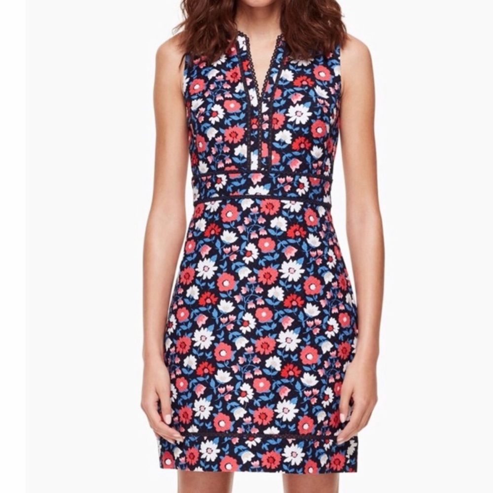 Kate Spade Navy Floral Jacquard Sheath Dress Size 2 Excellent PreOwned C…